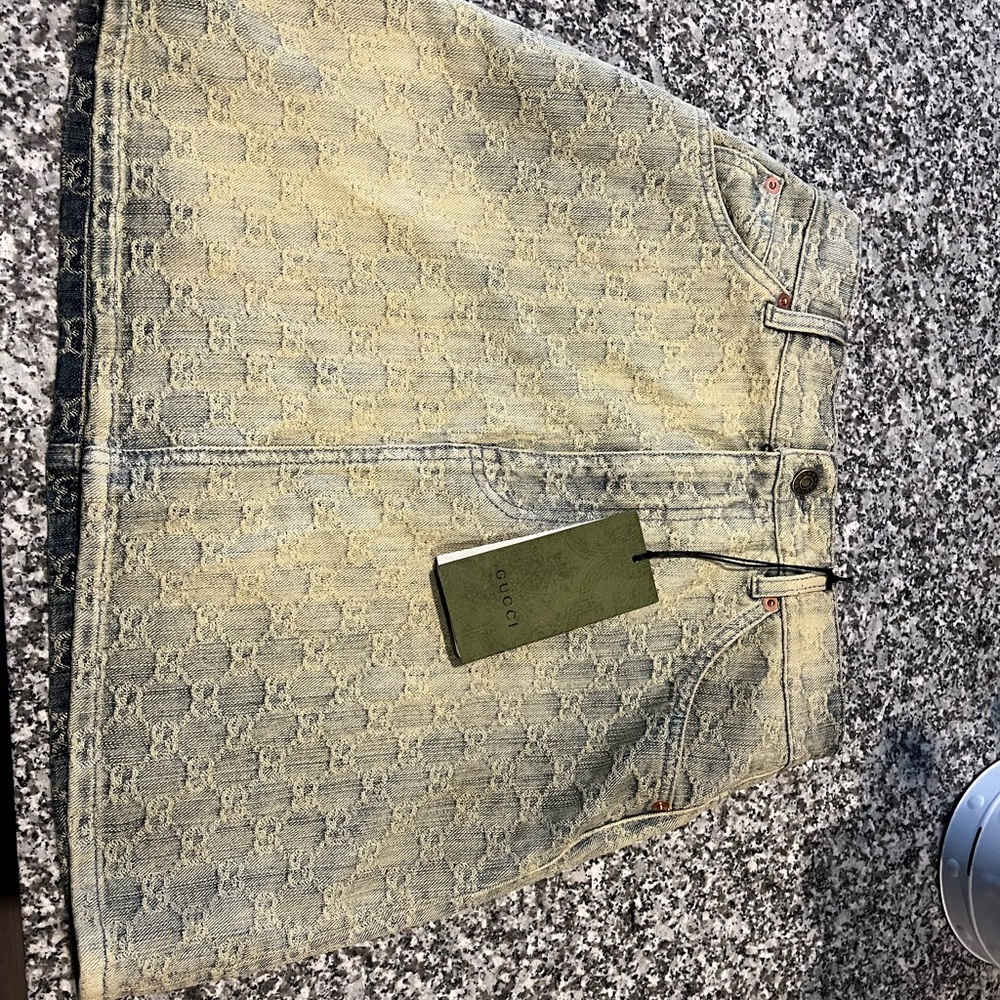 Gucci GG Jacquard Monogram Light Blue Denim Sandy Washed Mini Skirt Size IT38 - Picture 2 of 13